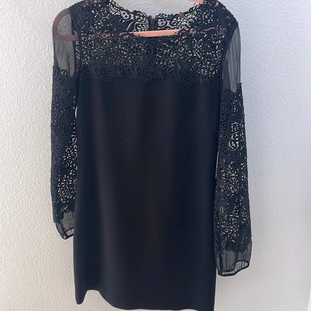Elie Tahari long sleeved crepe dress with lace detailing , size 2